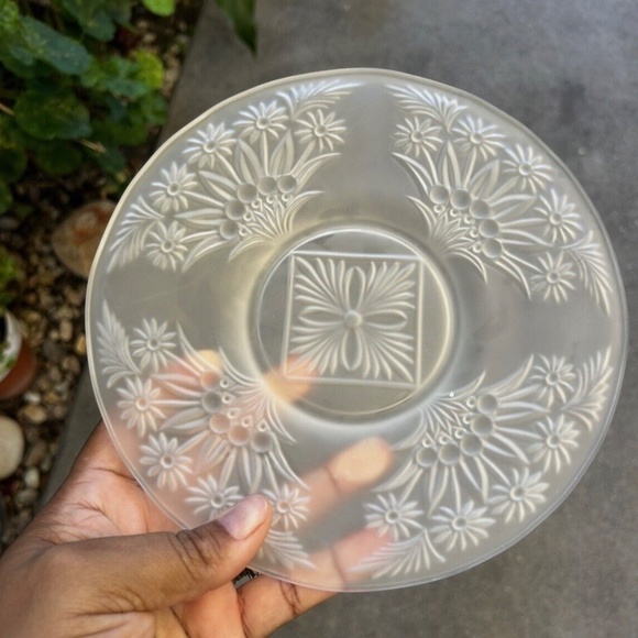 Indiana Glass Frosted Plate with Floral Etched Design- Set of 5 - Picture 3 of 5
